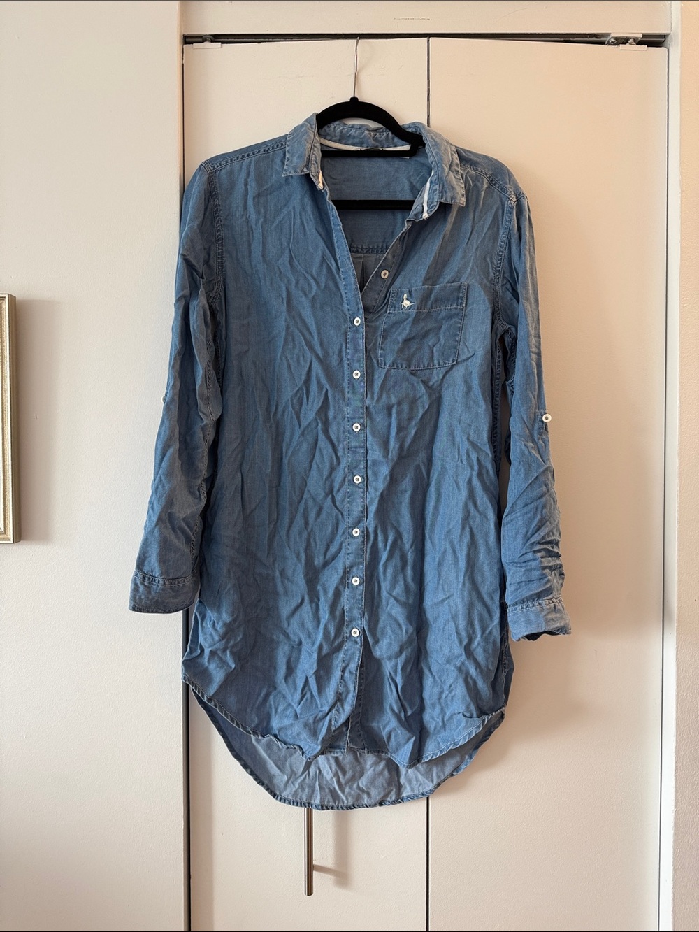 Jack Wills Light Blue Denim-Style Longline Button-Down Shirtdress